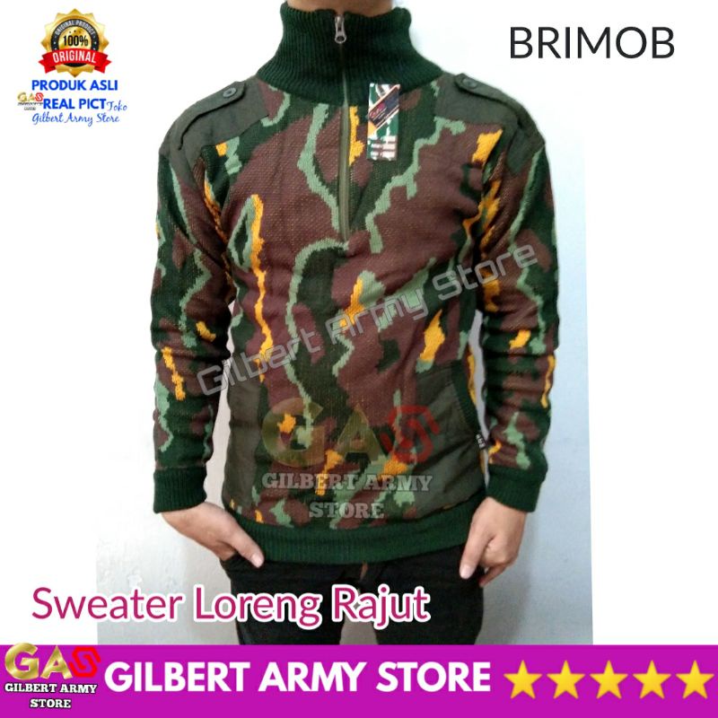 Sweater Loreng Brimob Pelopor Rajut Dewasa Premium Terbaru Gilbert Army Store Jaket Camo Dingin Pria Wanita