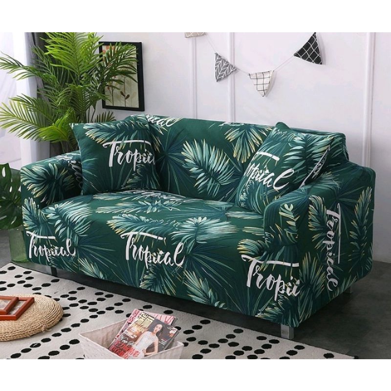 Sarung Cover Sofa Preloved motif Tropical 2 seater