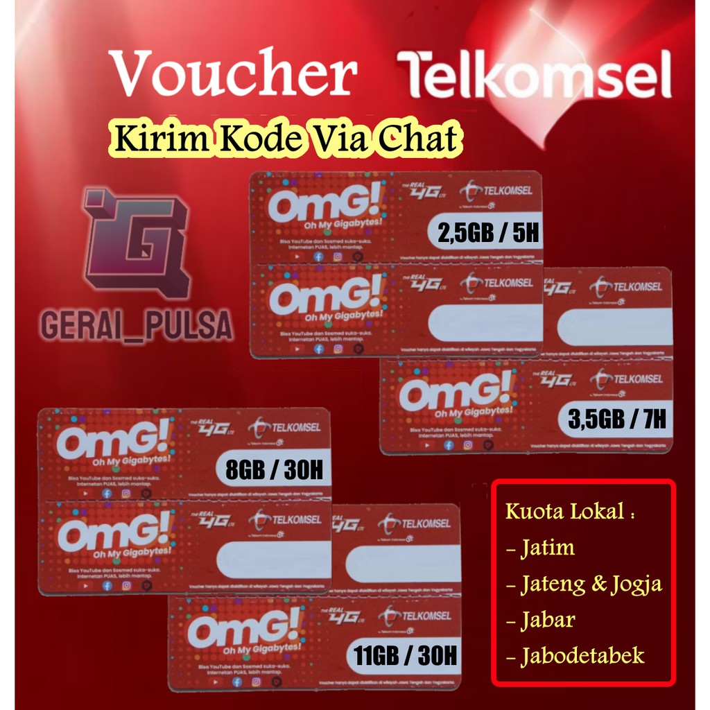 Voucher Telkomsel 2,5GB 3,5GB 10GB 14GB Area Jatim / Jabar / Jateng & Jogja / Jabodetabek