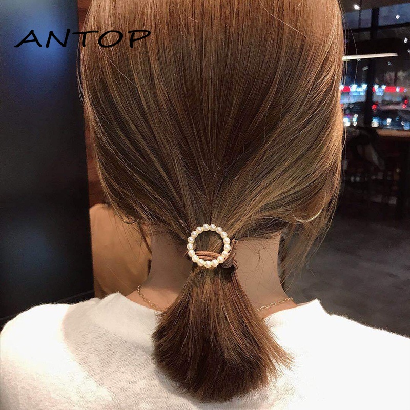 1 Korea Buah Ikat Kepala Mutiara Rambut Elastis Tinggi Tali Rambut Aksesoris ANTOP