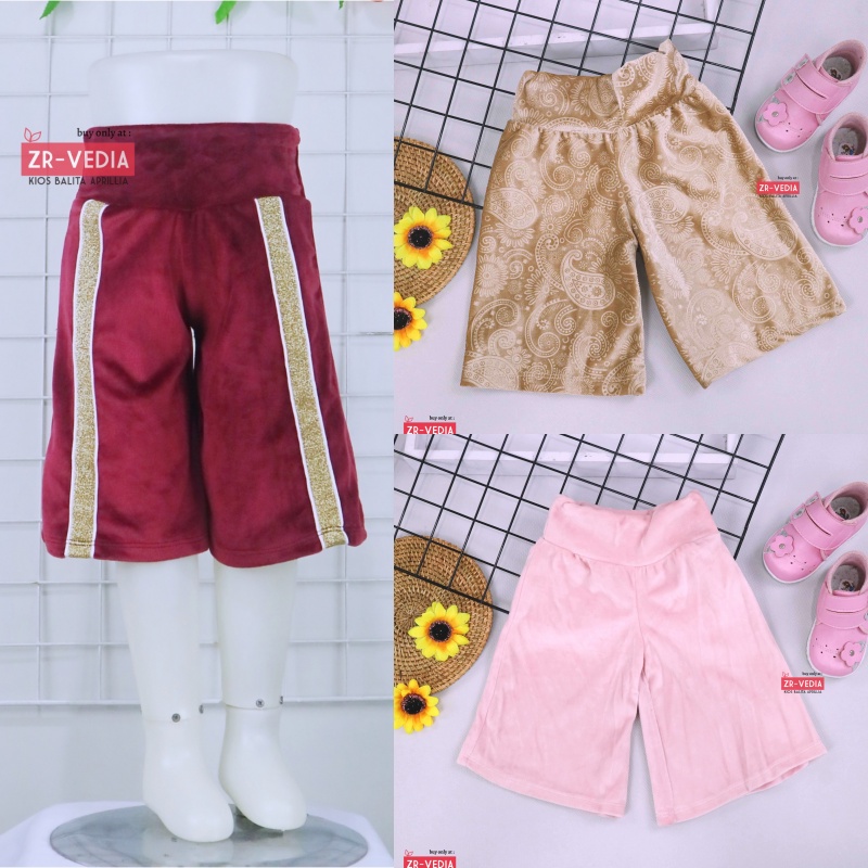 Kulot Cindy uk 1-4 Tahun / Celana Pendek Bludru Satin 3per4 Bawahan Polos Harian Anak Perempuan Pants Kulot