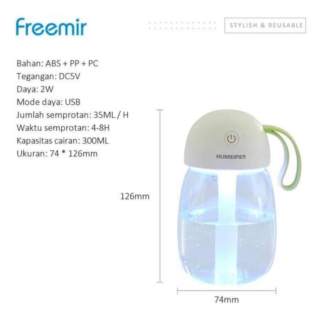 Diffuser Oil / Humidifier / Aroma Terapi - Desain Botol LED Colour 300mL -BIRU