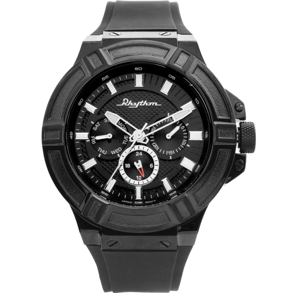 JAM TANGAN PRIA RHYTHM SI1605 R06 SI1605R06 ANALOG BLACK RUBBER STRAP