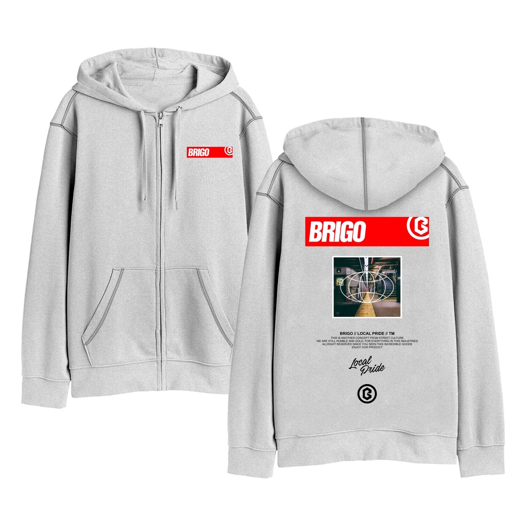 BRIGO Zipper Jumper Hoodie RED II Sweater Hoodie Resleting BRIGO RED Sablon DTF Fleece Cotton M-XXL (Pria &amp; Wanita) Free stiker&amp;Gantungan Kunci