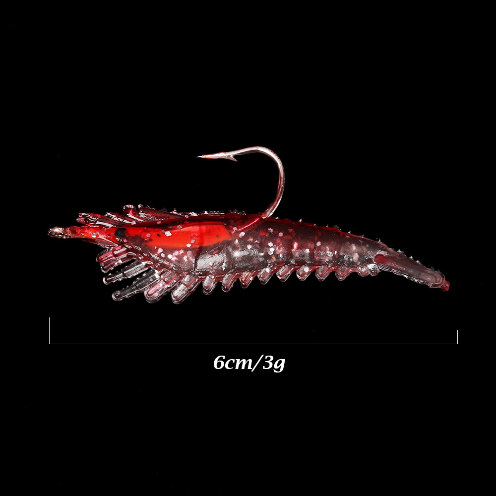 Shengyao 1Pcs Softworm Udang Umpan Pancing 6cm 3g Luminous Shrimp Fishing Lure Ikan Bass Wobbler Kail Memancing Tackle