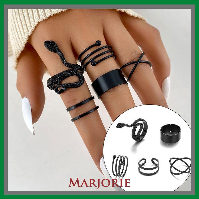 5PCS kreatif ms. Jane cincin wanita menggabungkan cincin ular hitam geometri-MJD