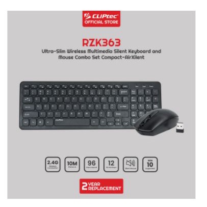 Keyboard mouse Cliptec wirelesss 2.4ghz bundle combo slim membrane 96 keys 1200dpi optical silent rzk363 rzk-363