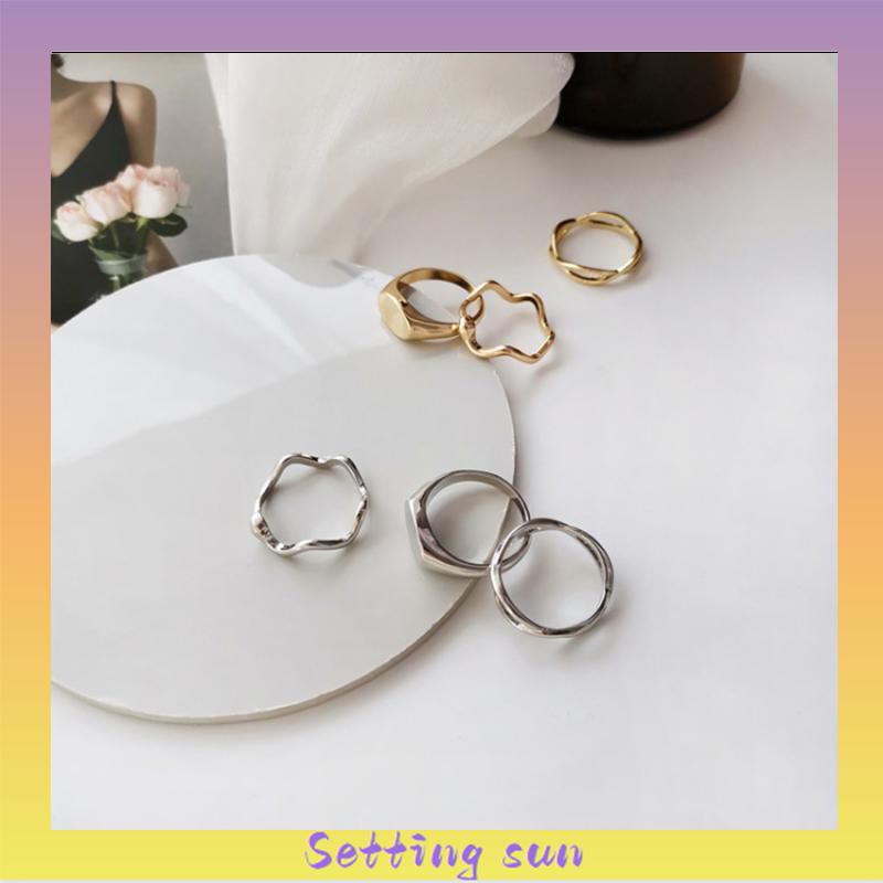 3pcs / Set Cincin Jari Telunjuk Desain Geometri Asimetris Untuk Wanita TN