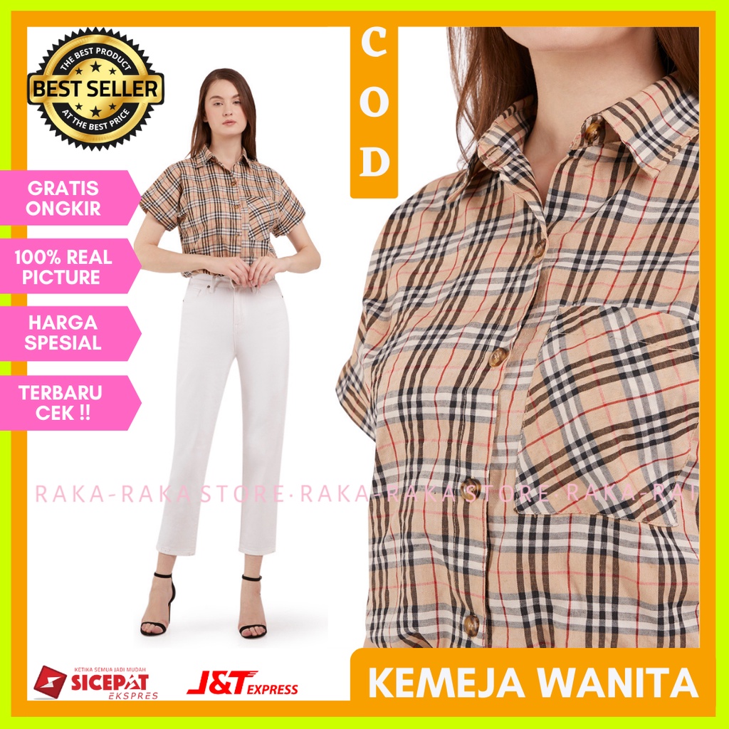 Kemeja Wanita Casual Blouse motif kotak kotak kekinian baju atasan cewe cewek import korea terbaru C