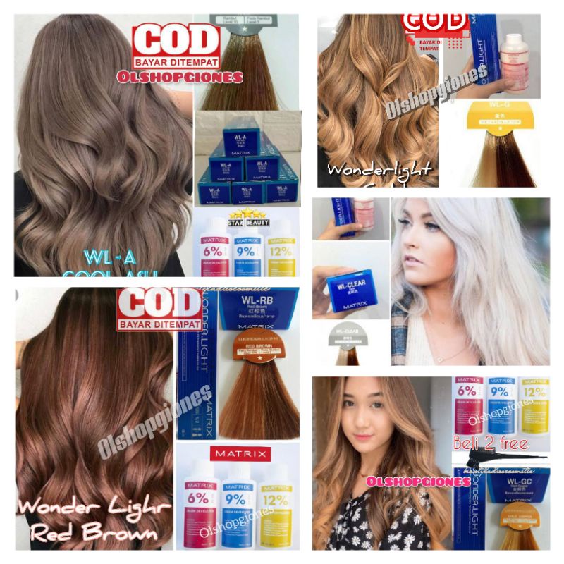 Matrix Wonderlight WL Cat Rambut tanpa blecing +Oxydant campuran clear red brown gold Cooper golden developer vegan spa