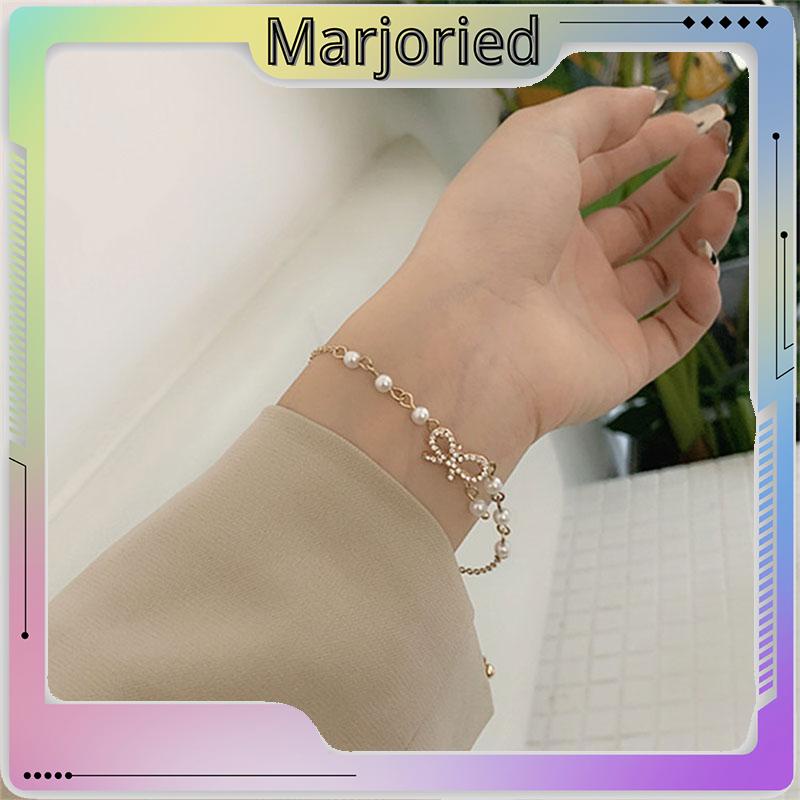 Gelang Korea Fashion Busur Mutiara Hias Berlian Imitasi Bangle Liar Aksesoris Fashion-MJD