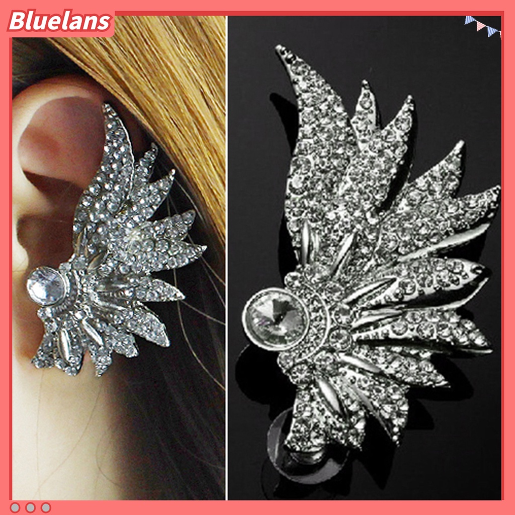 1 Pc Anting Stud Desain Sayap Aksen Berlian Imitasi Gaya Punk Untuk Wanita