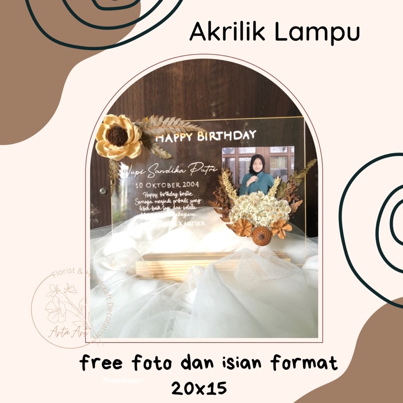 Gift Hadiah AKRILIK LAMPU+Bunga aestetic