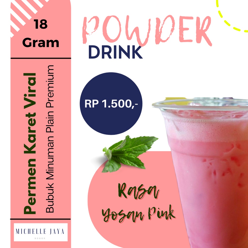 

Es Permen Karet Viral Powder Drink Super Premium 18 Gram / Plain / Bubuk Minuman Rasa Yosan Pink