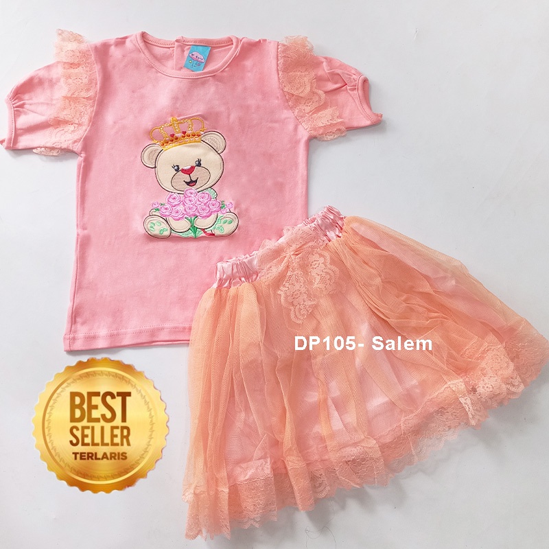 Setelan Rok Anak Perempuan Import 1 Tahun Motif Teddy Bear Beruang Lucu Setelan Rok Tutu Anak Perempuan Import 2 3 Tahun Rok Tutu Bayi Rok Megar Tile Kaku DP105