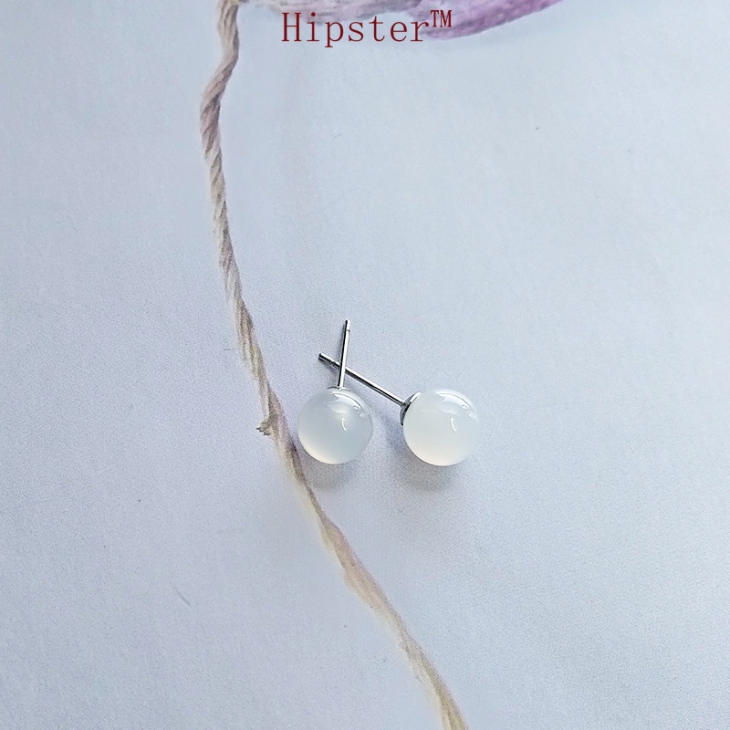 Simple and Stylish Personality Wild Ball White Gemstone Earrings