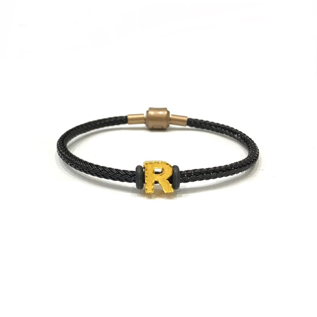 Gelang Tali Set Liontin Huruf R Balok Emas Asli Kadar 700