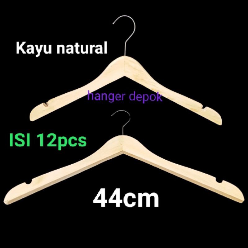 GANTUNGAN BAJU HANGER KAYU NATURAL DEWASA JUAL PER12PCS