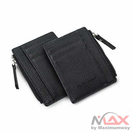 DEXBXULI Dompet Kartu Bahan Kulit ID Card Holder Slim Design - 208 Warna Hitam