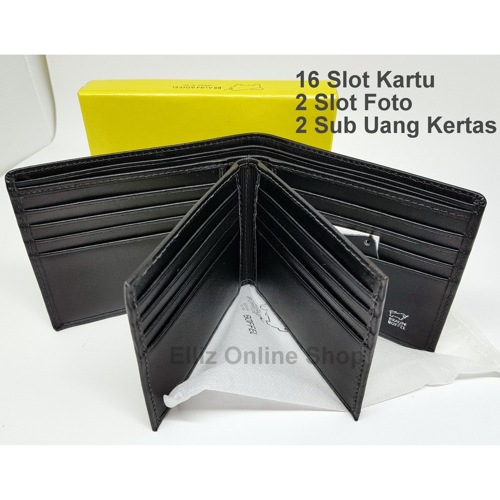 DOMPET KULIT PRIA IMPORT BRAUN BUFFEL 5186 BLACK - 16 Slot Kartu - Model Tidur