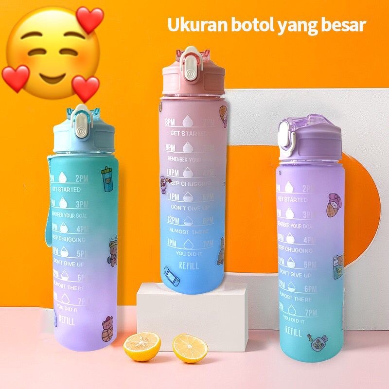 Jual Terbaru Botol Viral 1 Liter Free Sedotan Bear Free Stiker Botol Minum 1 Liter Slim Botol