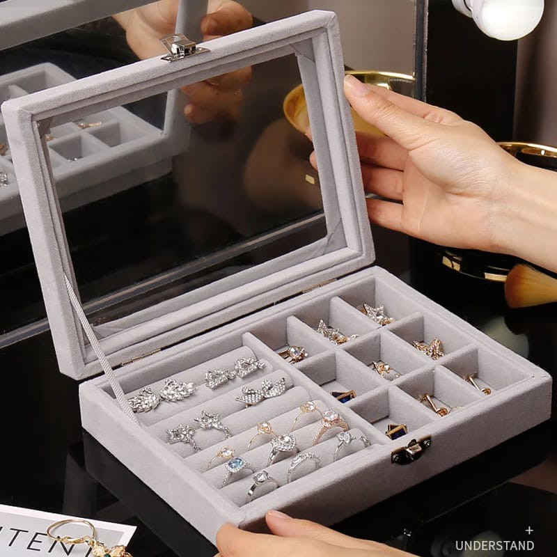 Kotak perhiasan box perhiasan set travel jewelry anting kalung cincin box penyimpanan emas F525