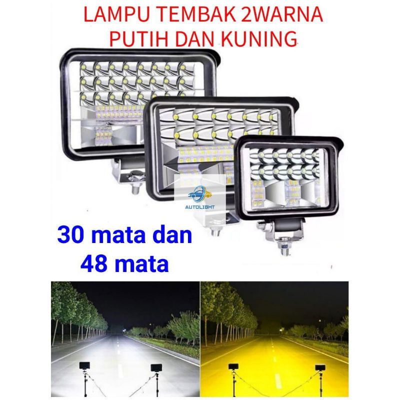 Lampu Tembak Sorot Mobil 2 Cahaya Putih &amp; Kuning Lampu Sorot Mobil Cree LED Worklight 12-24Volt 30mata dan 48Mata