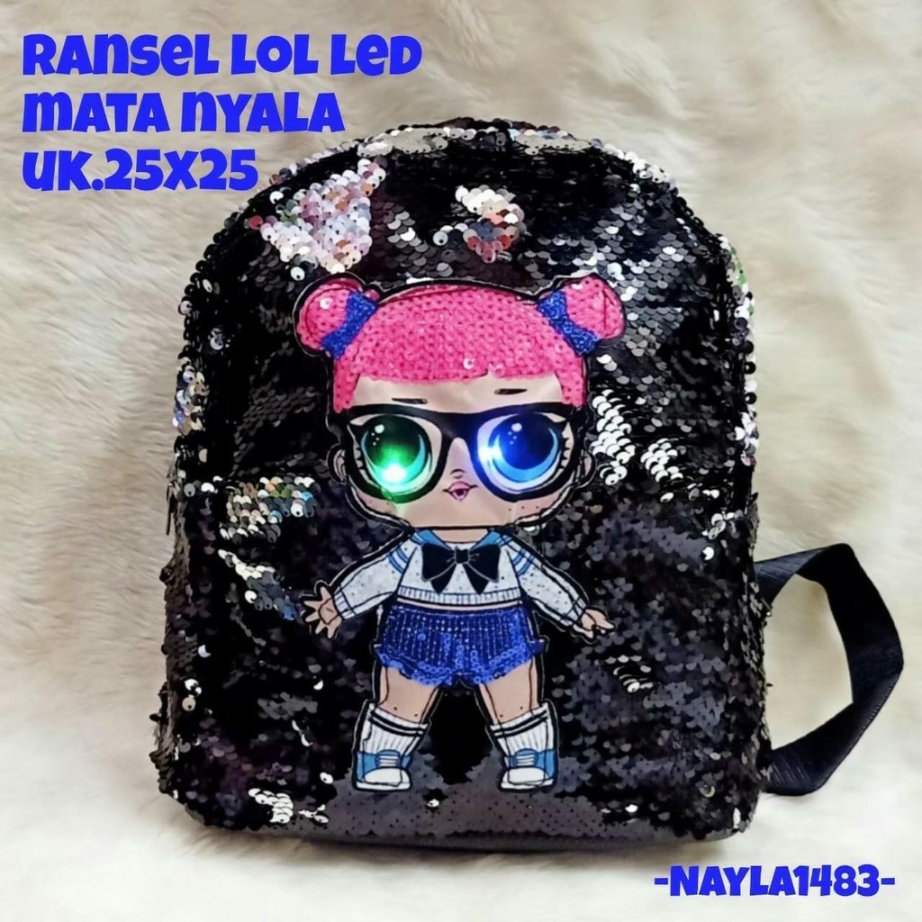 Tas Ransel Sequin LOL Led Anak Perempuan Premium / Ransel LOL Nyala / Tas Sekolah LOL LED Anak Perempuan Tk Sd