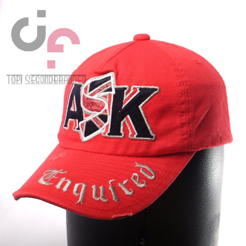 Topi Cap merk Ask Enquired logo besar warna merah , Prelove Bekas Second Original