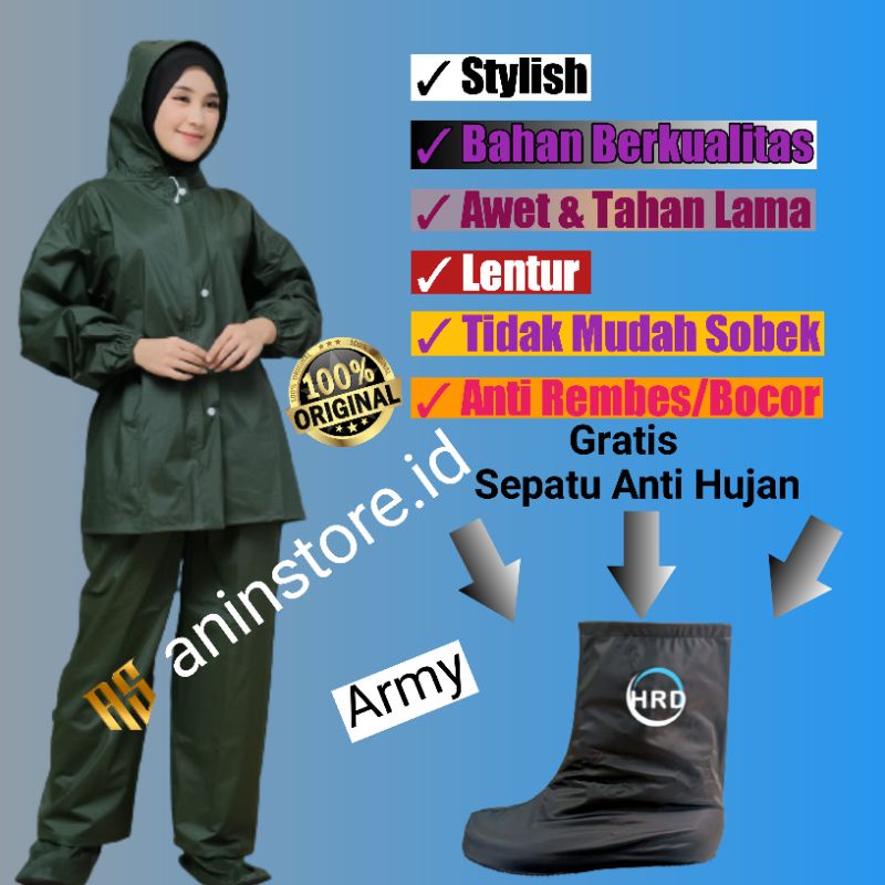 Paket lengkap Jas hujan HRD  dan Cover Sepatu