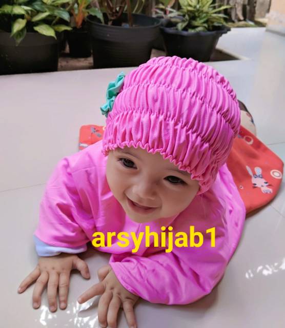 jilbab bayi syria kerut pull karet / jilbab anak jersey 0-3