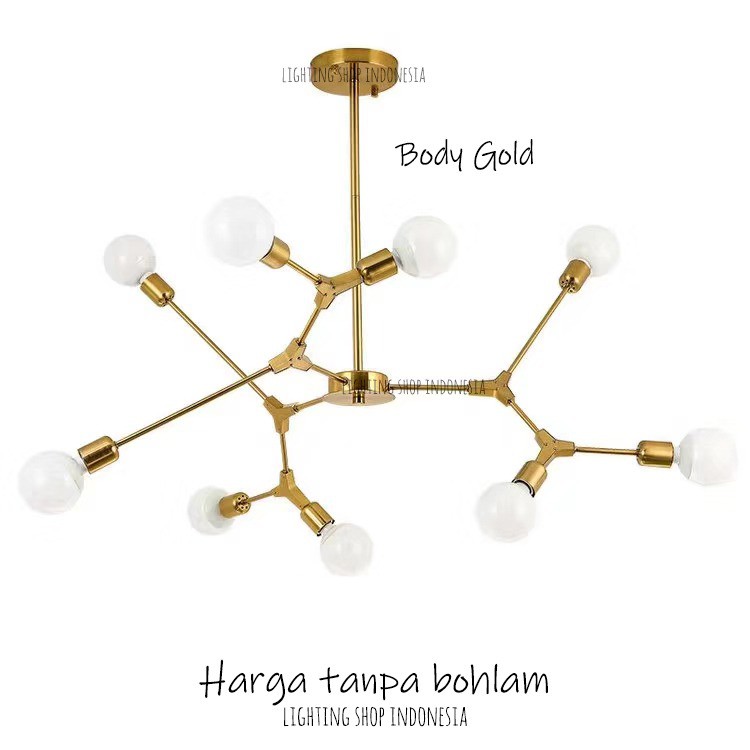 Lampu gantung gold hitam flexible 9 lampu meja makan ruang tamu