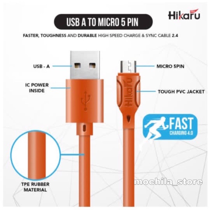 Kabel Data Fast Charging USB Micro 5 Pin - Dura Fast 2.4A - Fast Charger - 1 Meter - Hikaru