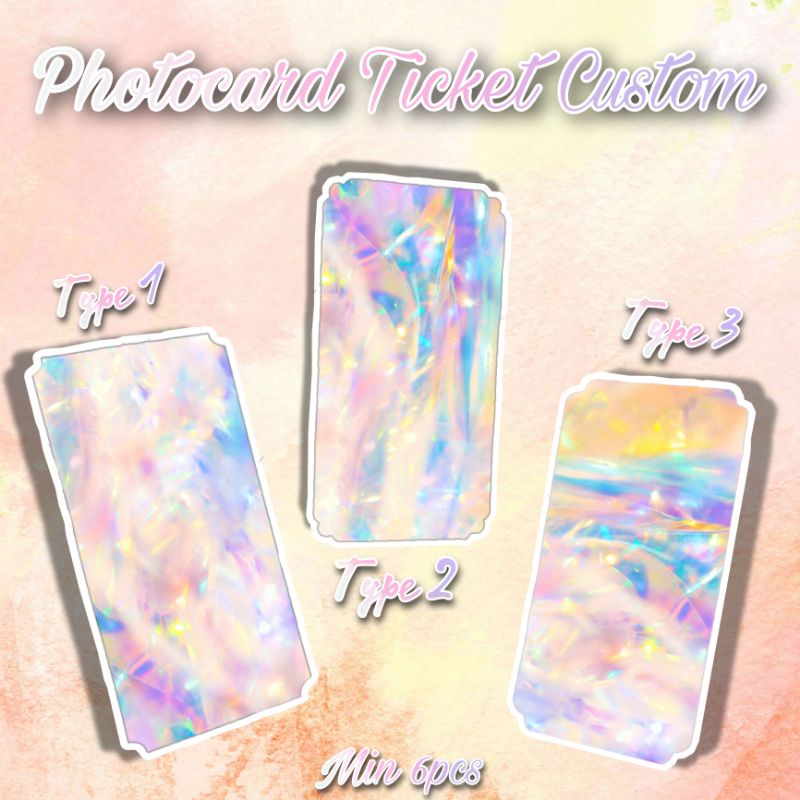 Custom Cetak Photocard Ticket Kpop 2 sisi Holo Glitter Glossy Matte