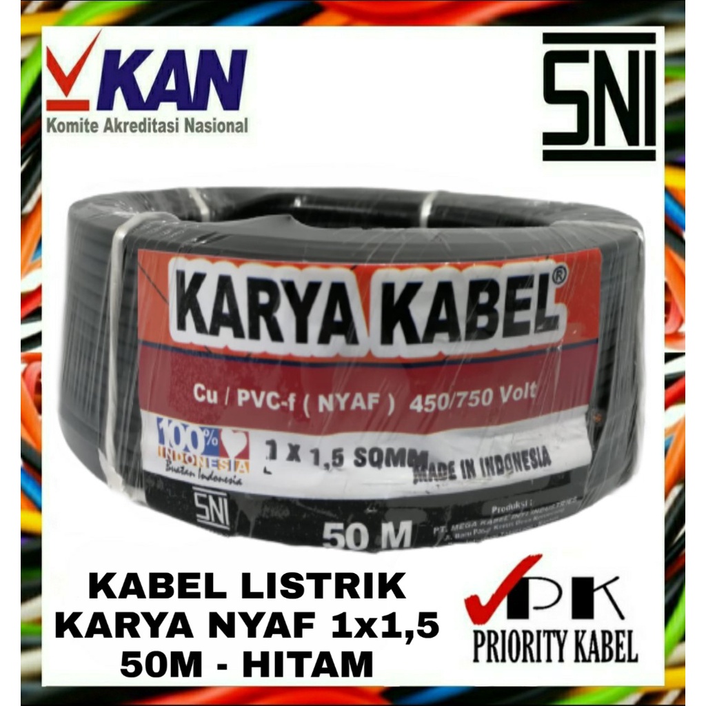 Kabel Listrik Serabut KARYA NYAF 1x1,5 1x1.5 50 meter (50m)