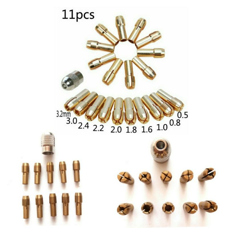 11pcs/set kepala bor mini gerinda chuck collet mini grinder set