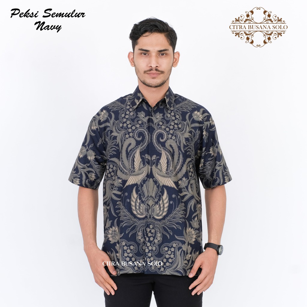 PEKSI SEMULUR NAVY Pendek Kemeja Batik Pria Full Furing Bahan Katun Primisima