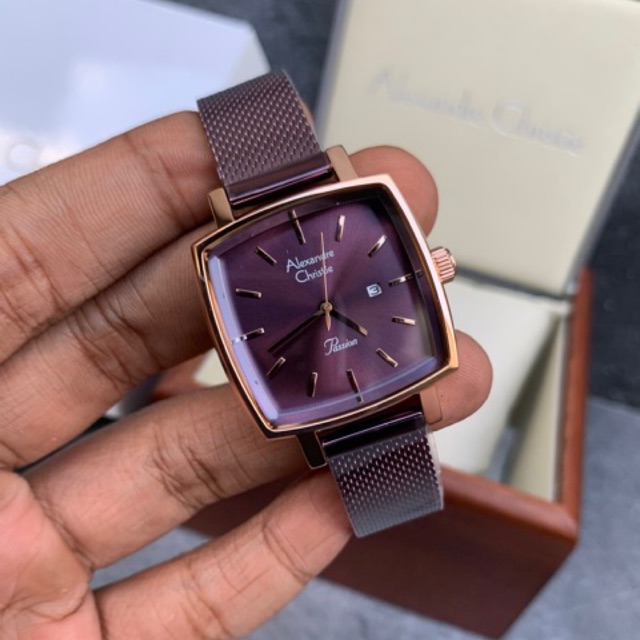 Jam Tangan Wanita Alexandre Christie AC 2849 LD BROBO Purple Rosegold Stainlees Original