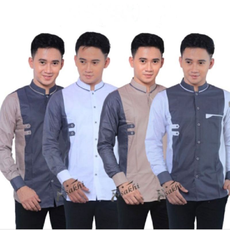 Baju Koko Pria Dewasa Lengan Panjang Kerah Shanghai Kombinasi Batik Bahan Toyobo  Kurta Terbaru  Kem