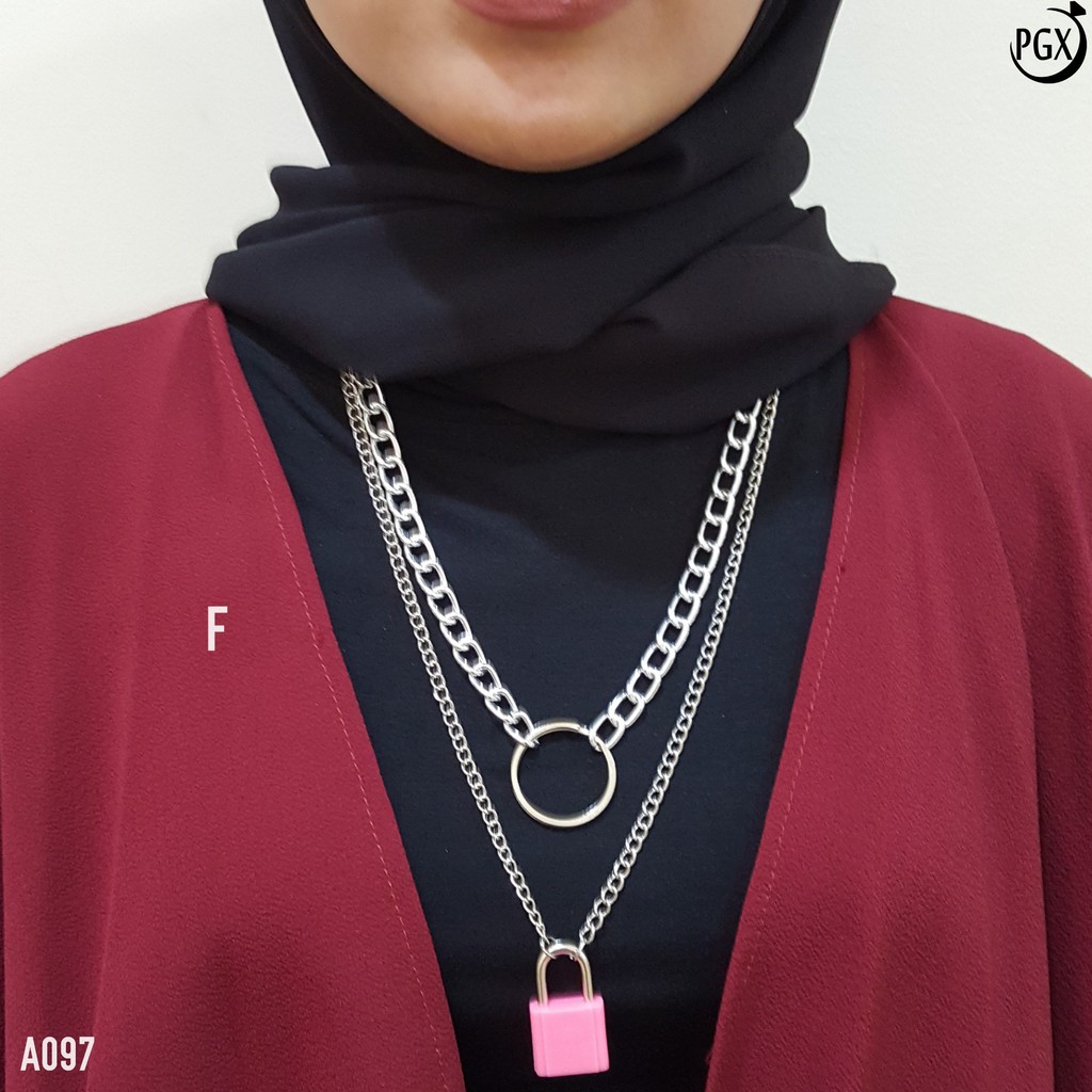 PGX Kalung Rantai Wanita Gembok Panjang Hijab Multilayer - A097