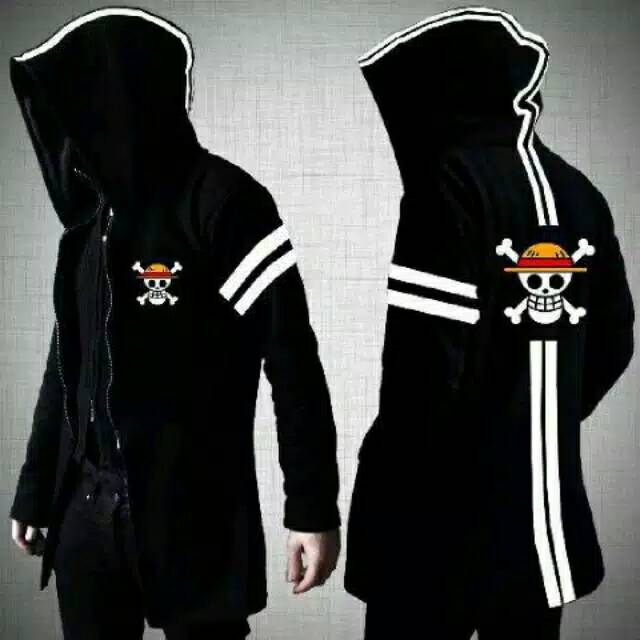 Jaket Anime Jubah One Piece Logo Bajak Laut Topi Jerami Luffy Sripe Zip Hoodie