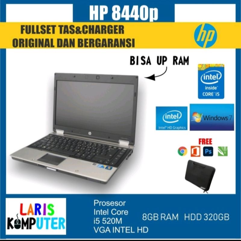 Laptop murah fullset Referbushed elitebook Hp 8440p Ram 8GB HDD 320 GB Core i5 520M Mulus dan bergar