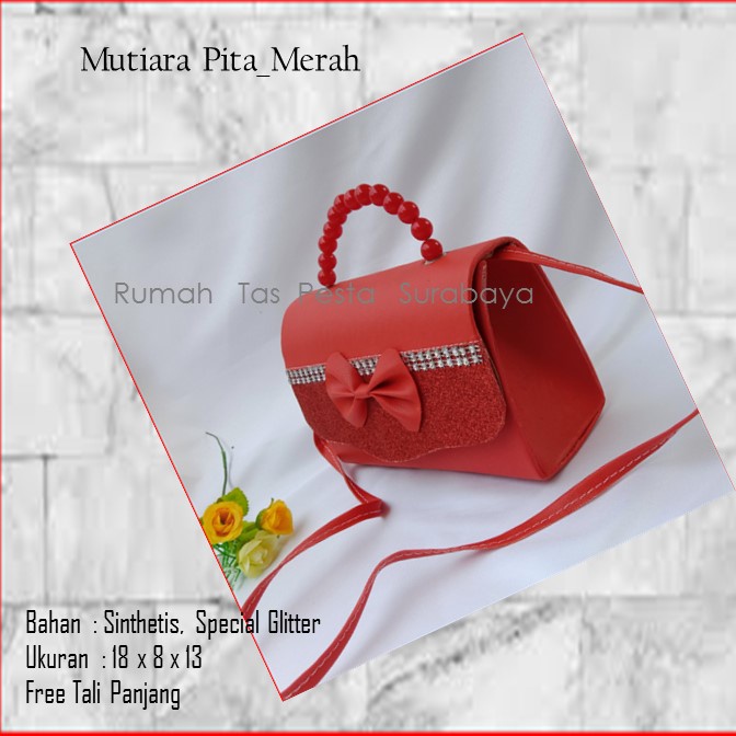 Tas Kondangan,Tas Gliter,Tas Cantik,MTiara Pita_Merah