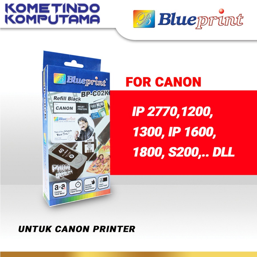 HITAM Tinta Suntik Refill Black BLUEPRINT Canon BP-C02K 100% ORIGINAL