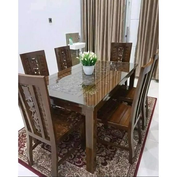 Set meja makan kepang kayu jati meja makan ukir Jepara