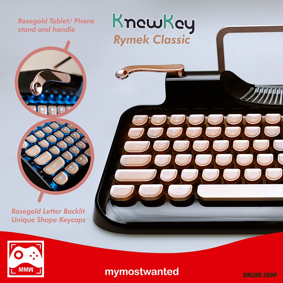 KNEWKEY CLASSIC Bluetooth Mechanical Keyboard Retro Vintage Black Rose Gold Backlit