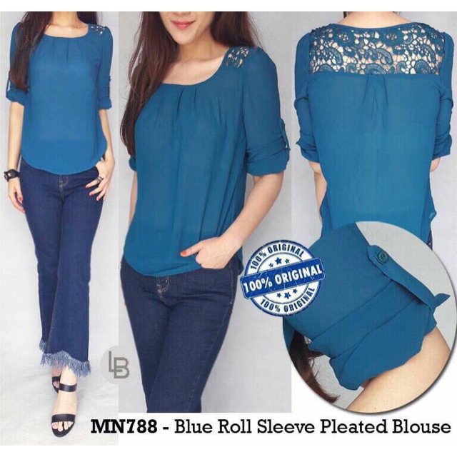 

B434 mine blue roll sleves restok