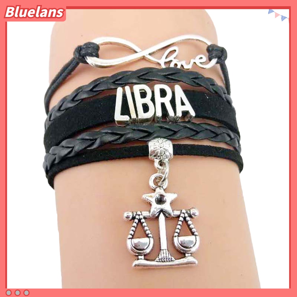 Gelang Tali Kepang Kulit Imitasi Desain 12 Zodiak Infinity Love Untuk Pria Dan Wanita