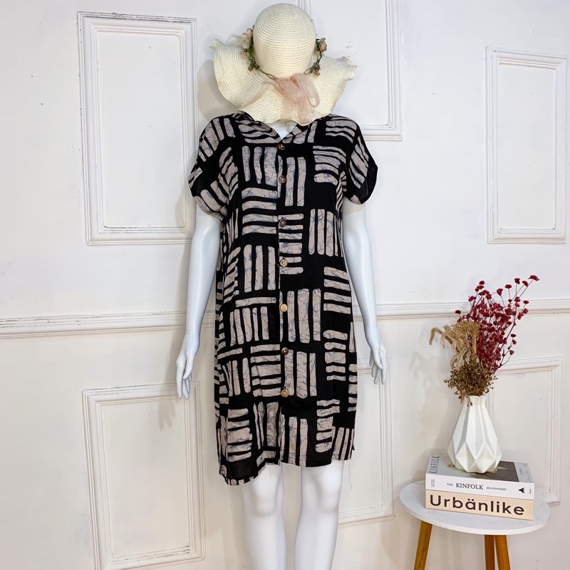 Dona Dress Ful Kancing / Daster Pendek Full Kancing / Daster Adem Bahan Rayon Busui Friendly