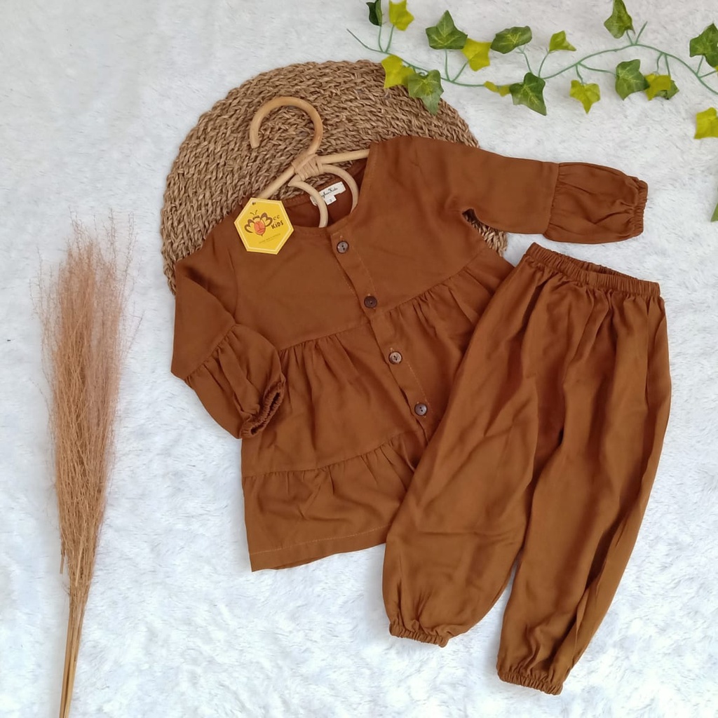 1-4TH SETELAN ANAK FREYA POLOS ONESET ANAK BY MYBEE Versi 2-BROWN